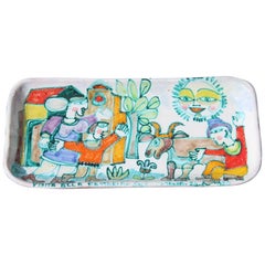 Tray Giovanni de Simone Italian Pottery Picasso Style 1970s Multi-Color Sun