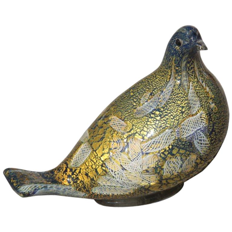 Pigeon Murano Art Glass Green Gold White Blue Zanfirico AVEM Design, 1960s For Sale