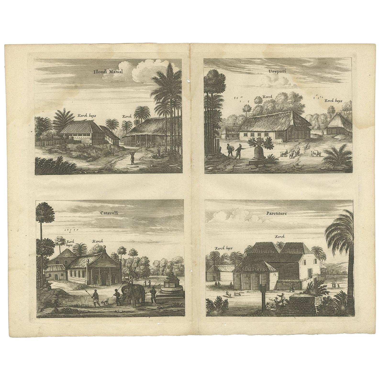 Antique Print of the Churches of Ilondi Matual, Ureputti, Catavelli and Paretitu For Sale