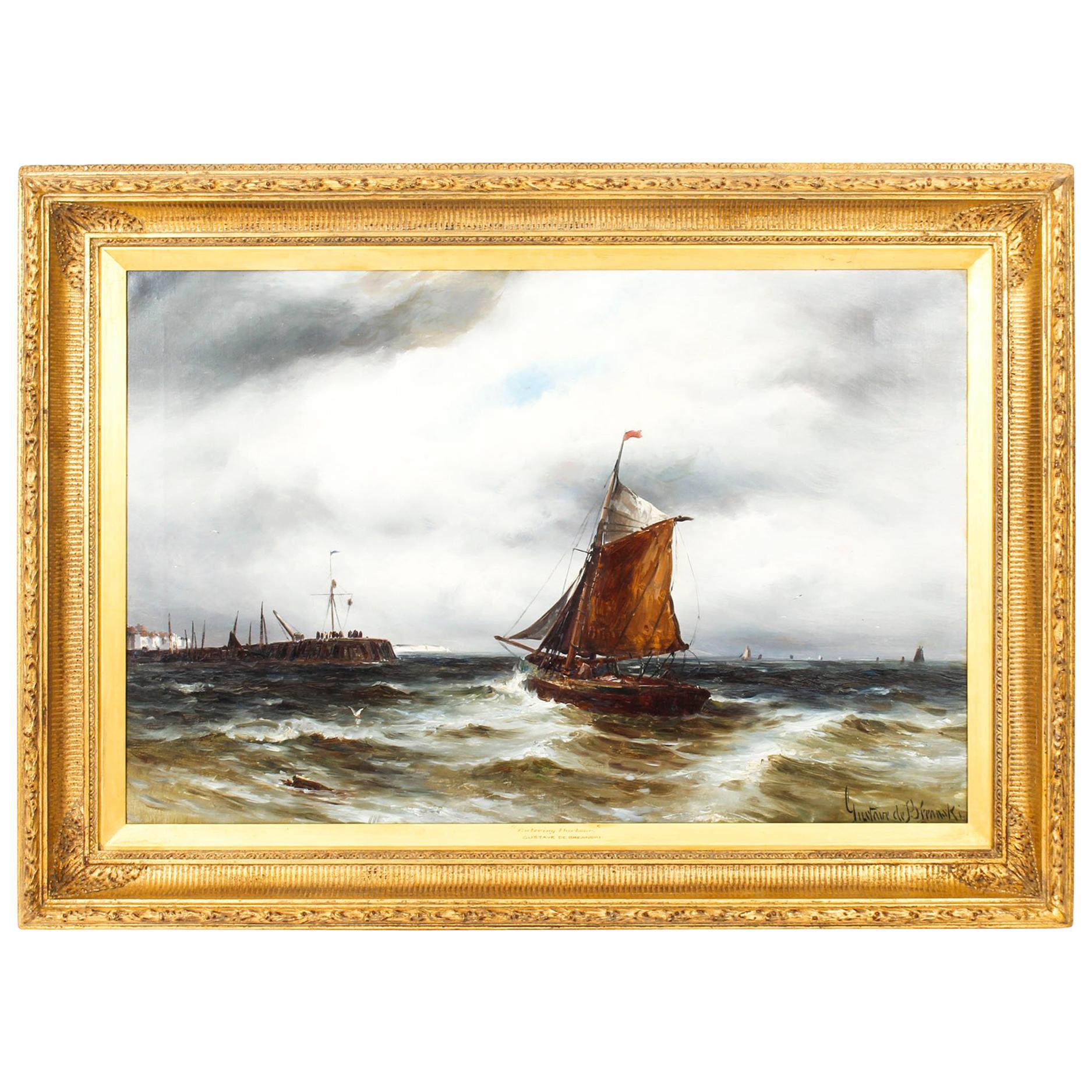 Antique Oil on Canvas Seascape Painting Gustave De Bréanski 19th Century