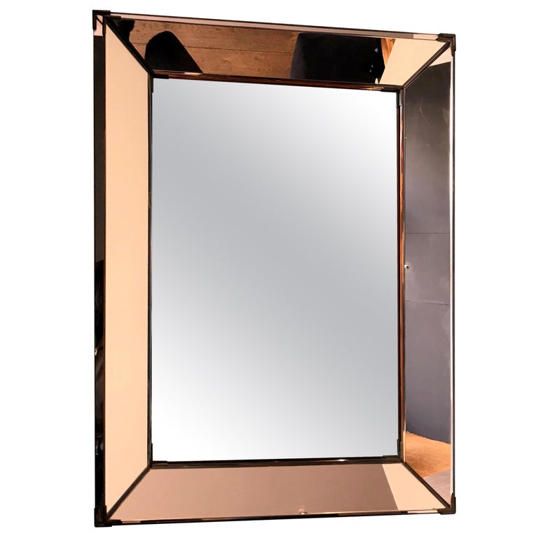 French Art Deco Rose Colored Mirror with Brass Corners at 1stDibs