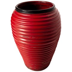 Large Italian Ribbed Urn with Black Border, circa 1930