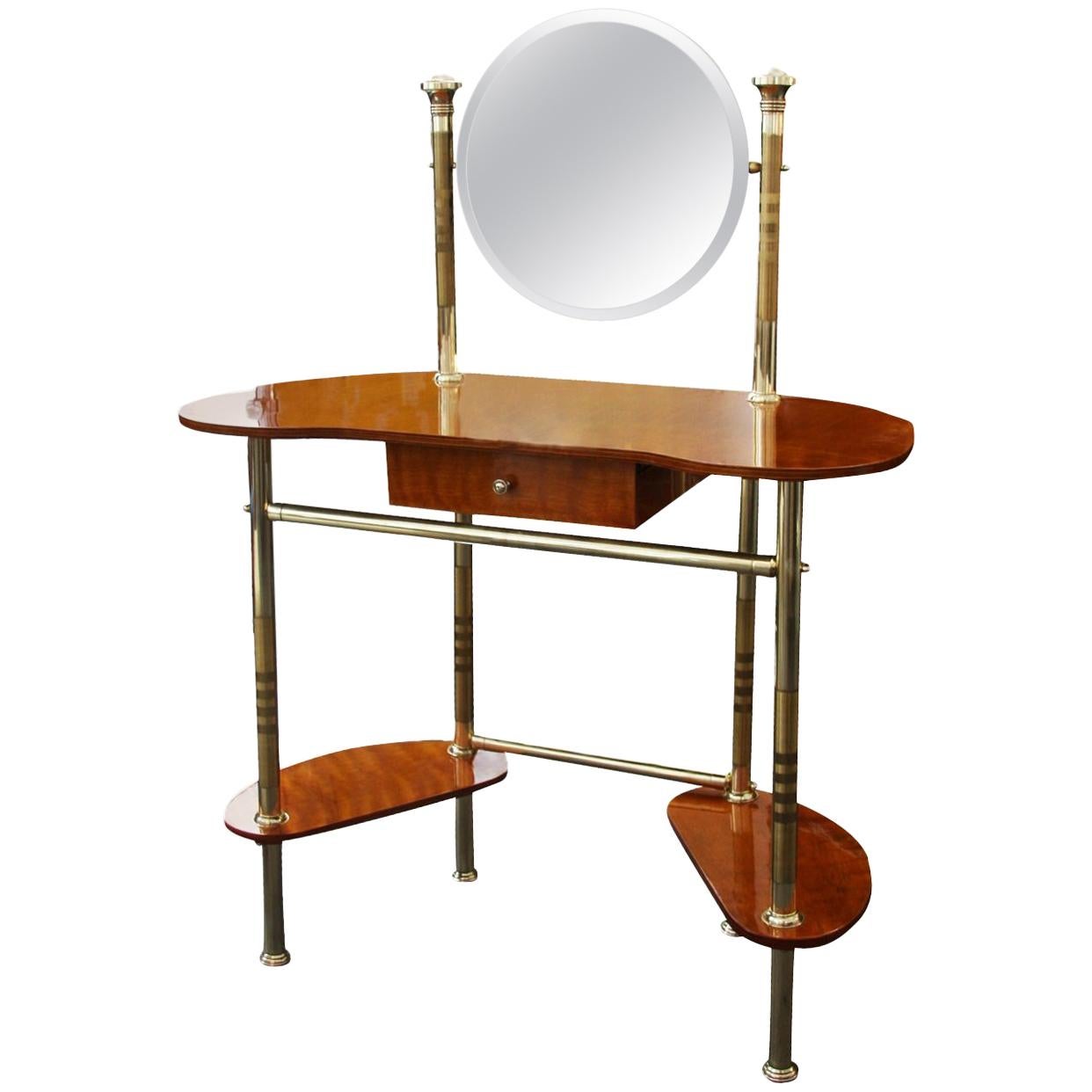 Midcentury Italian Brass and Wood Dressing Table