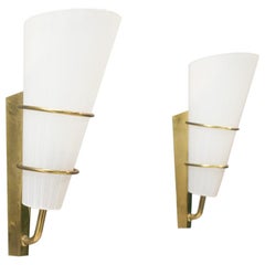 Pair of Midcentury Italian Brass and Glass Tubes Wall Lamps, 1950s