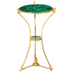 Antique Russian Round Ormolu Table with Green Malachite Top, 19th Century