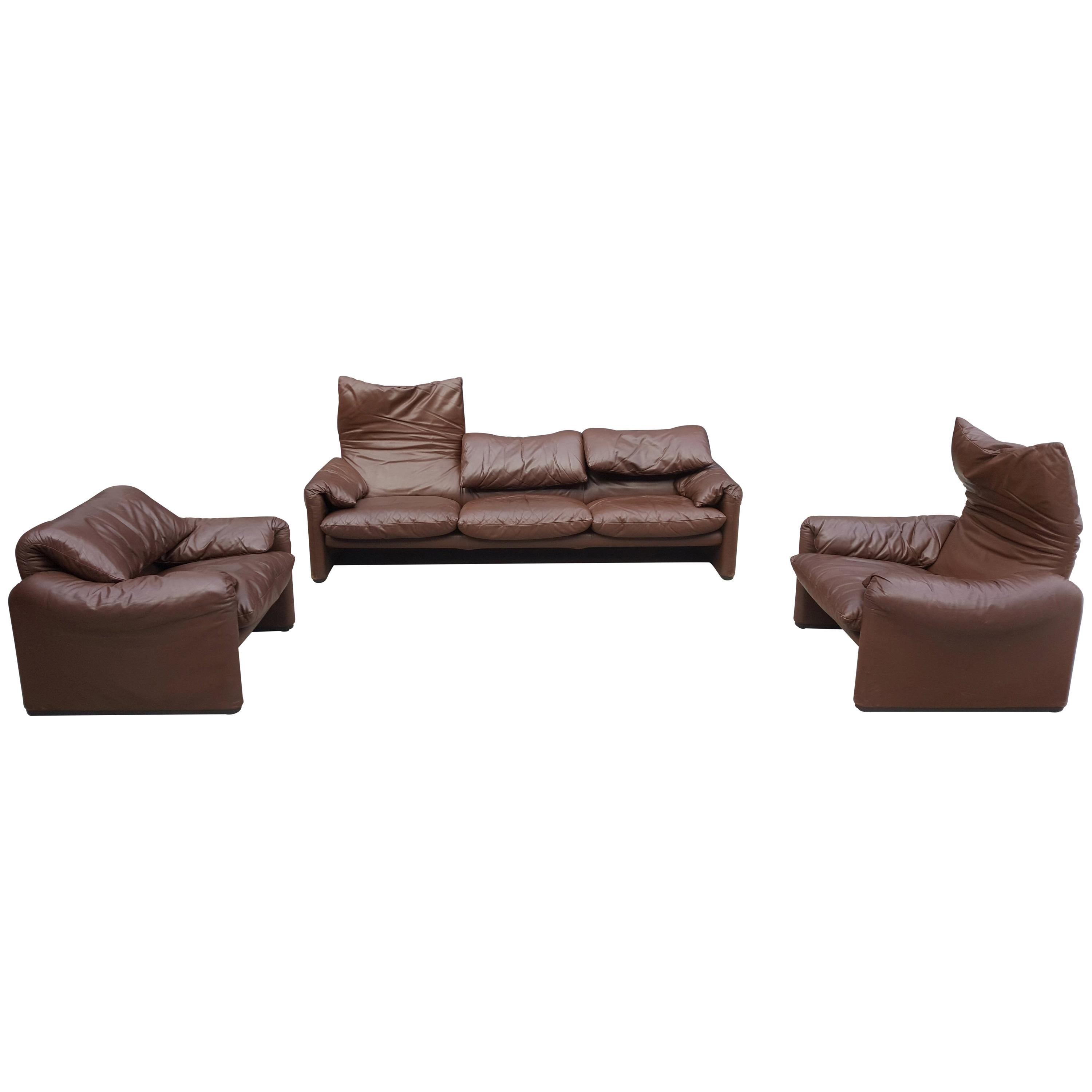 Maralunga Brown Chocolate Sofa Set by Vico Magistretti for Cassina For Sale