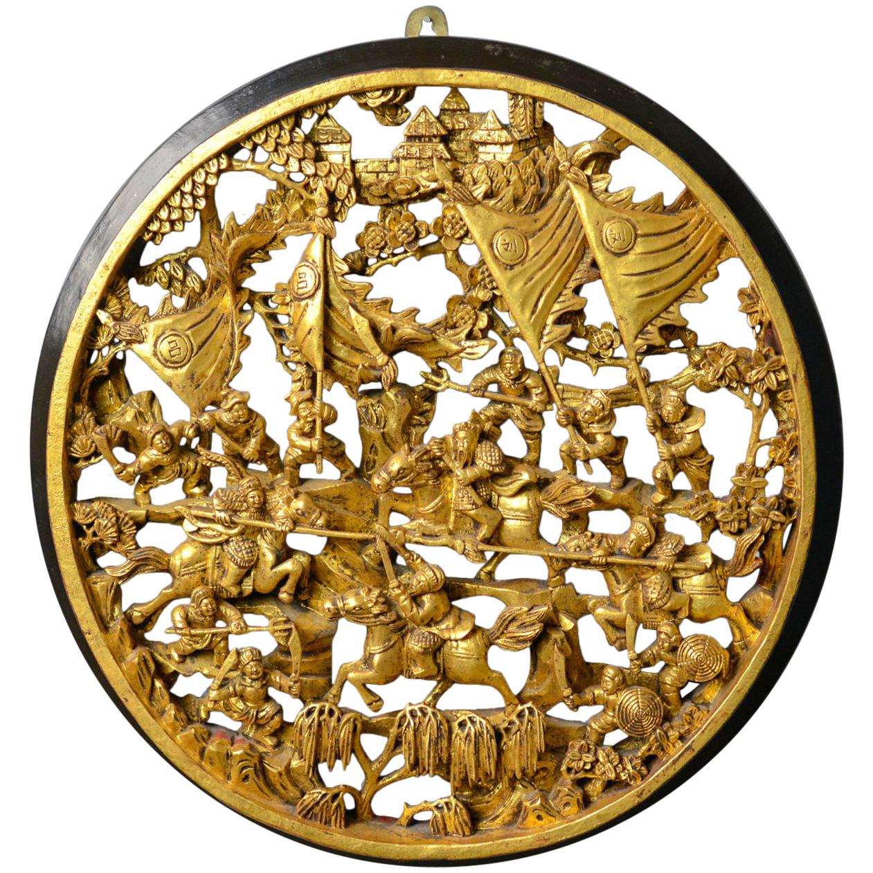 Antike geschnitzte Wandtafel:: kreisförmig:: chinesisch:: Giltwood:: dekorativ:: um 1900