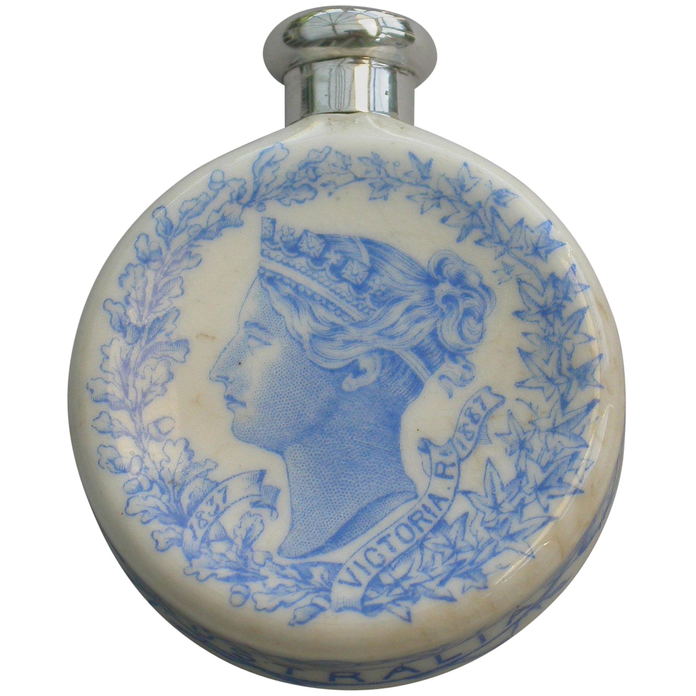 Royal Worcester Porcelain & Silver Queen Victoria's Golden Jubilee Scent Bottle For Sale