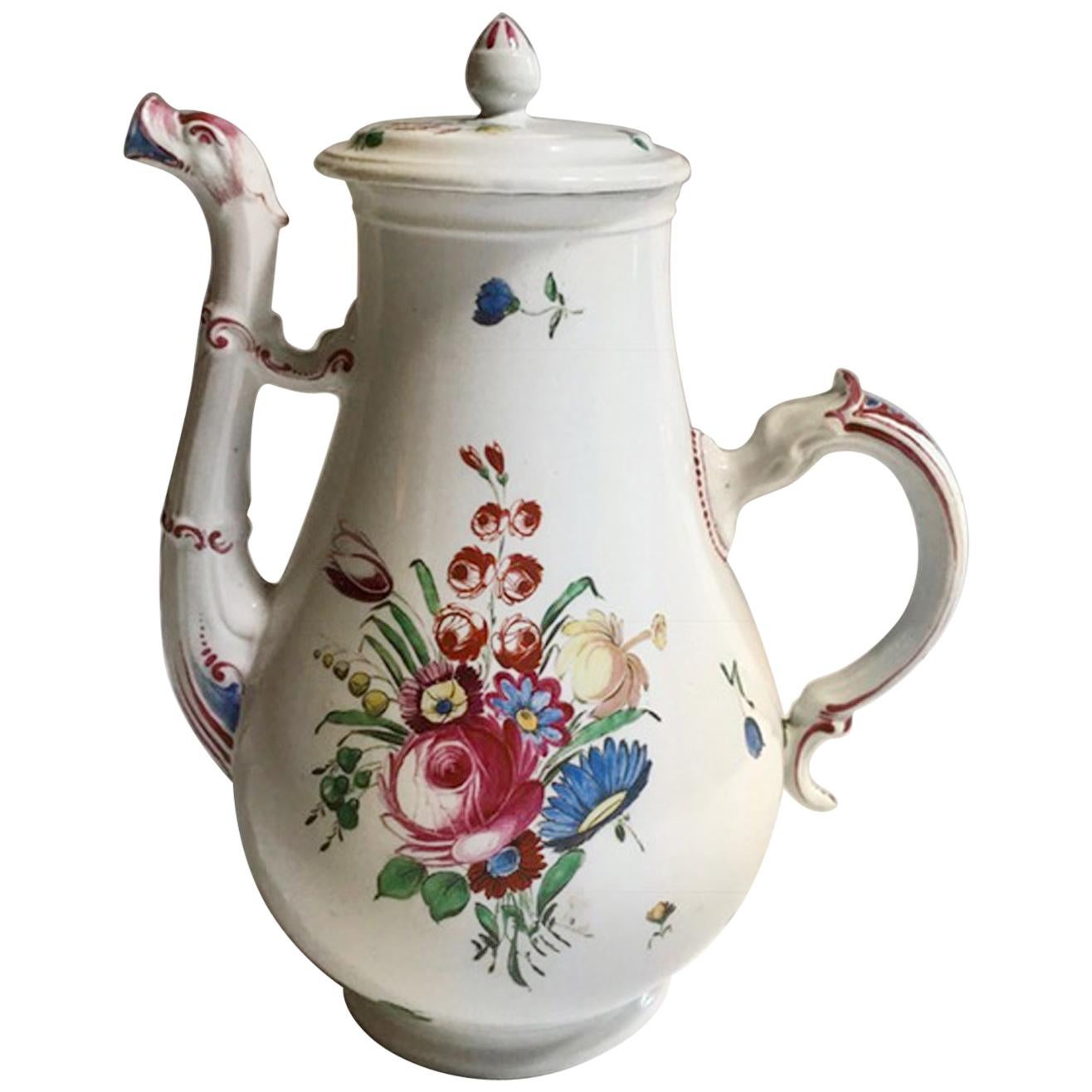 Italy 19th Century Richard Ginori Porcelain Coffee Pot with Flowers Decor For Sale