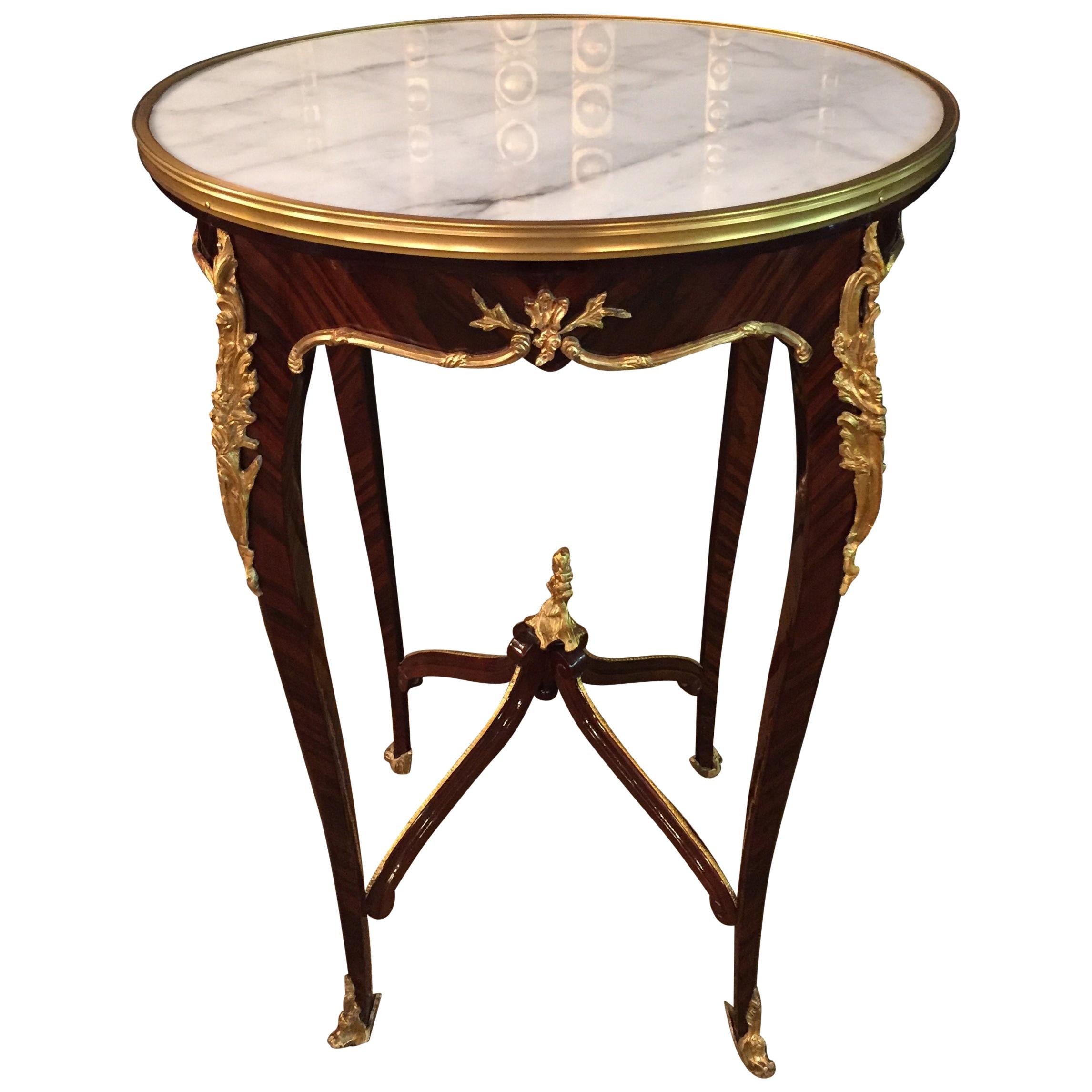 20th Century French Salon Side Table in Louis Quinze with White Marble