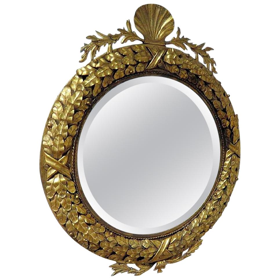 Neoclassic Gilt Tole Shell Motif Mirror For Sale