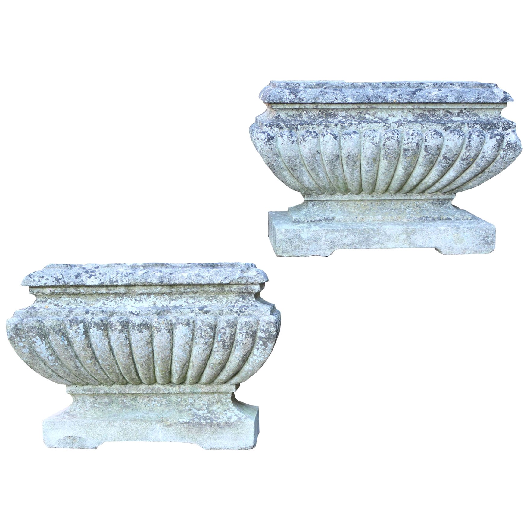 Two Large Reclaimed Limestone Garden Planters For Sale at 1stDibs