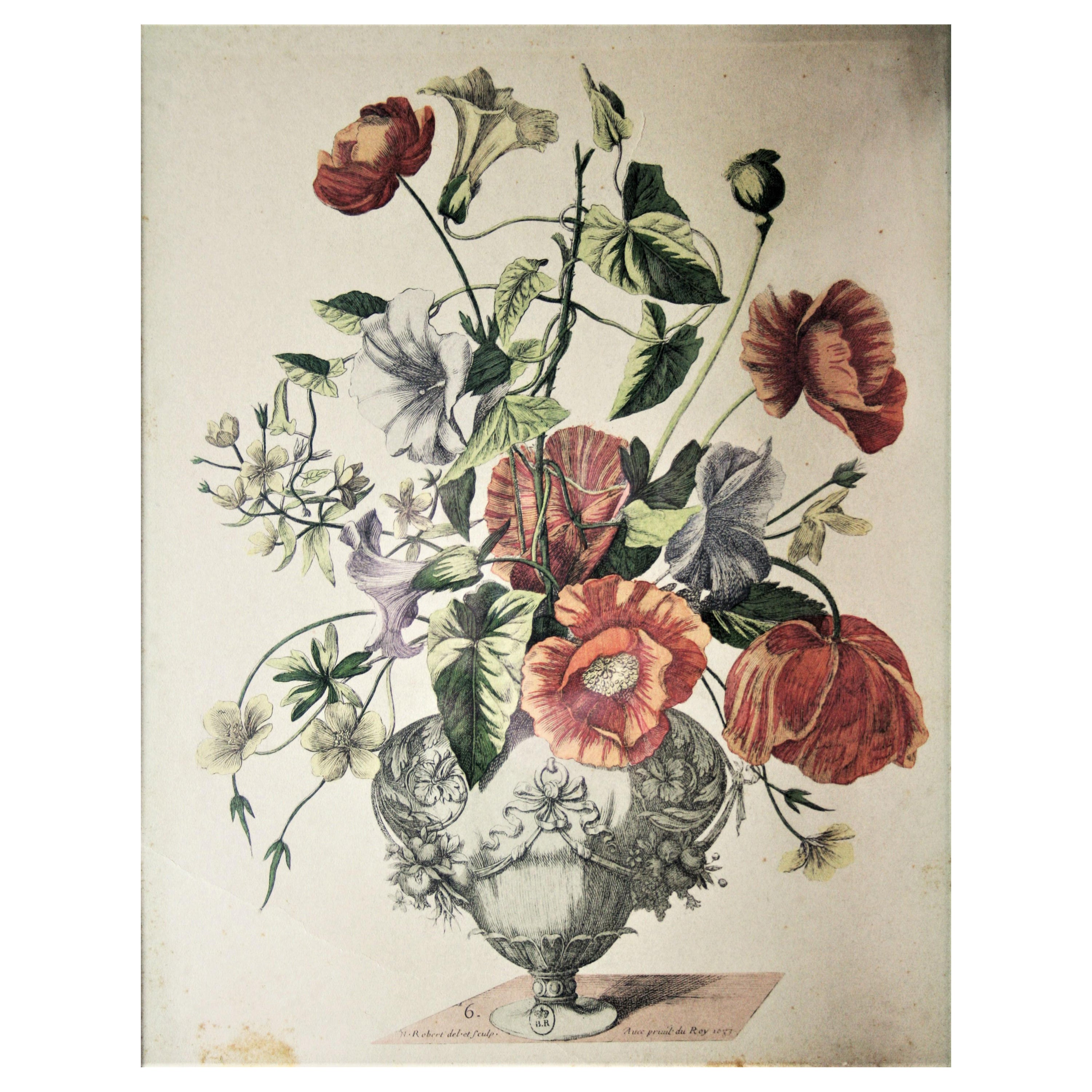 Nicolas Robert " Composition florale " Gravure 19e siècle en vente