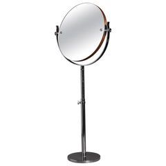 Large Height-Adjustable Nickel Vanity or Shaving Mirror, Sweden, 1950s