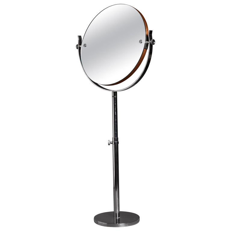 Large Height Adjustable Nickel Vanity, Height Adjustable Makeup Mirror With Lights