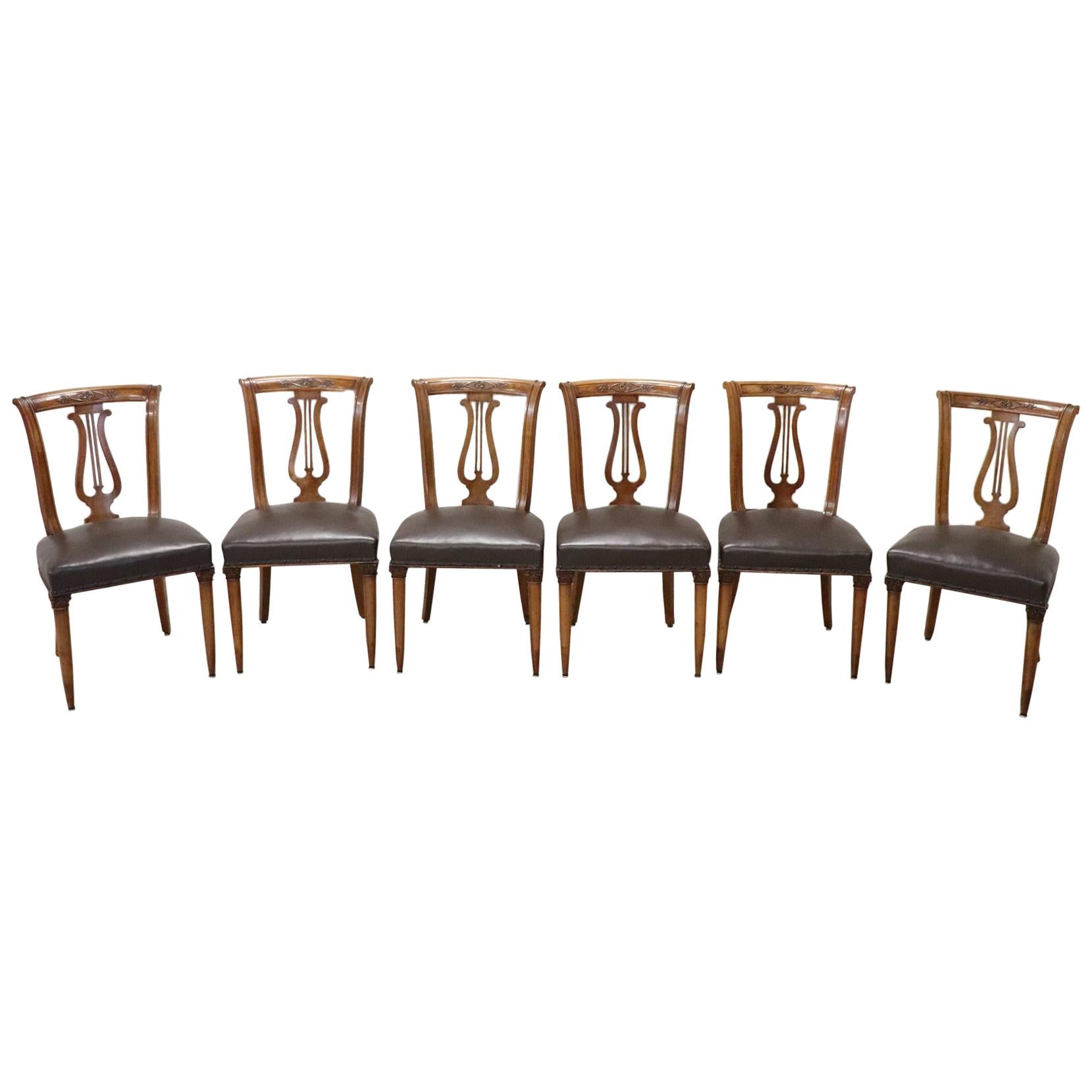 20th Century Italian Neoclassical Style Walnut Carved Set of Six Chairs