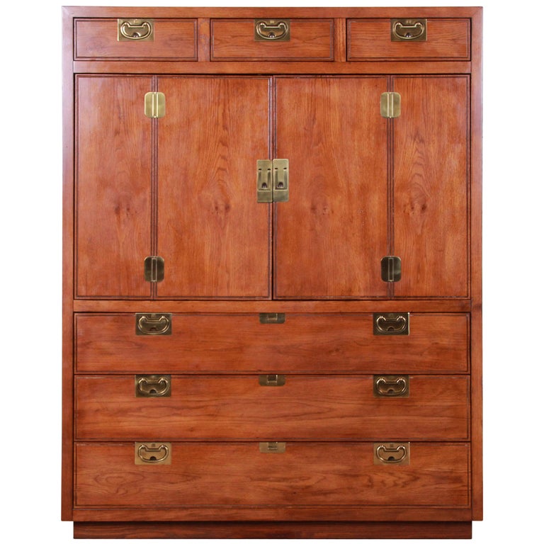 Henredon Campaign Style Oak Gentleman's Chest at 1stDibs