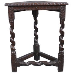Small Carved Oak Antique Corner Table