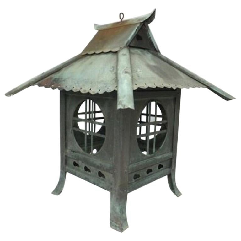 Japan Large Antique Cast Bronze "Tea House" Lantern, Exquisite Details, 1880