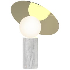 Bola Disc Table Lamp in Carrara Marble and Brass by Pablo Designs