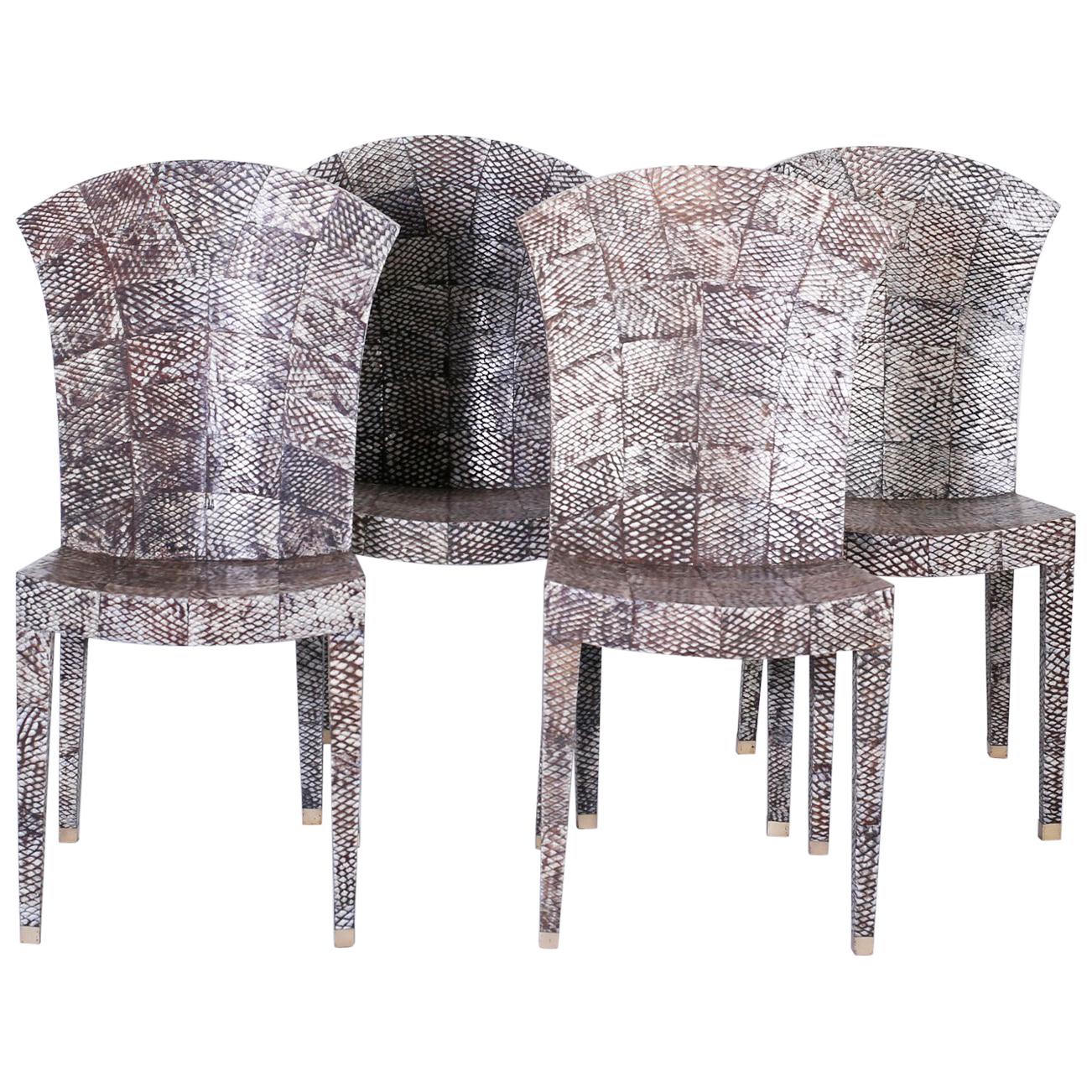 Set of Four Midcentury Shagreen Covered Dining Chairs