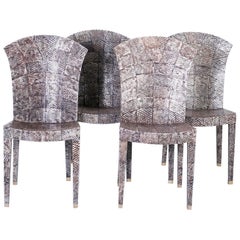 Set of Four Midcentury Shagreen Covered Dining Chairs