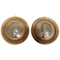 Pair of Grand Tour Giltwood Framed Plaques of Roman Emperors, in Zinc
