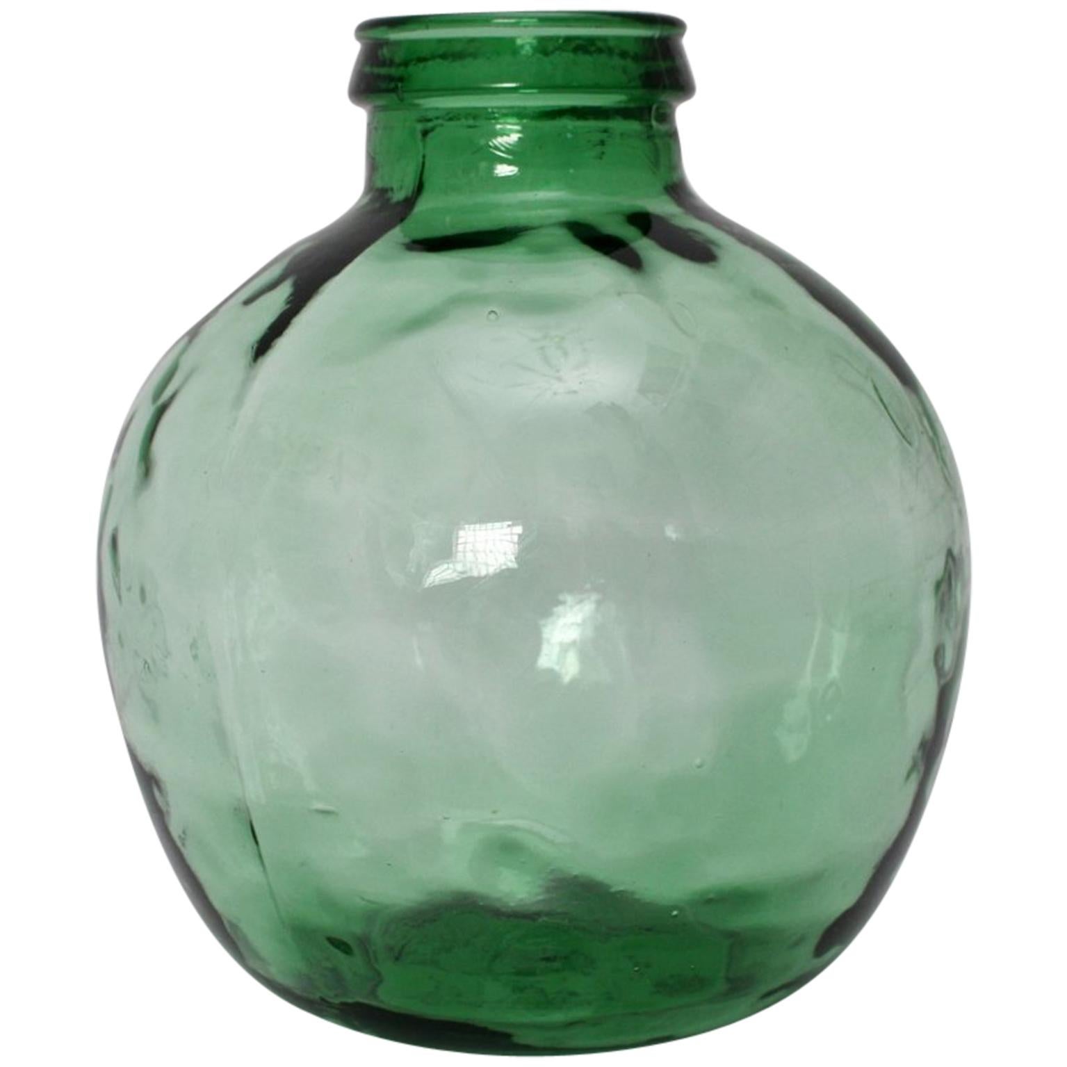 Green Handblown Vintage Glass Bottle Demijohn by Viresa, 1970s