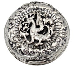 Chinese Export Style Sterling Silver Dragon Box with Gilt Interior