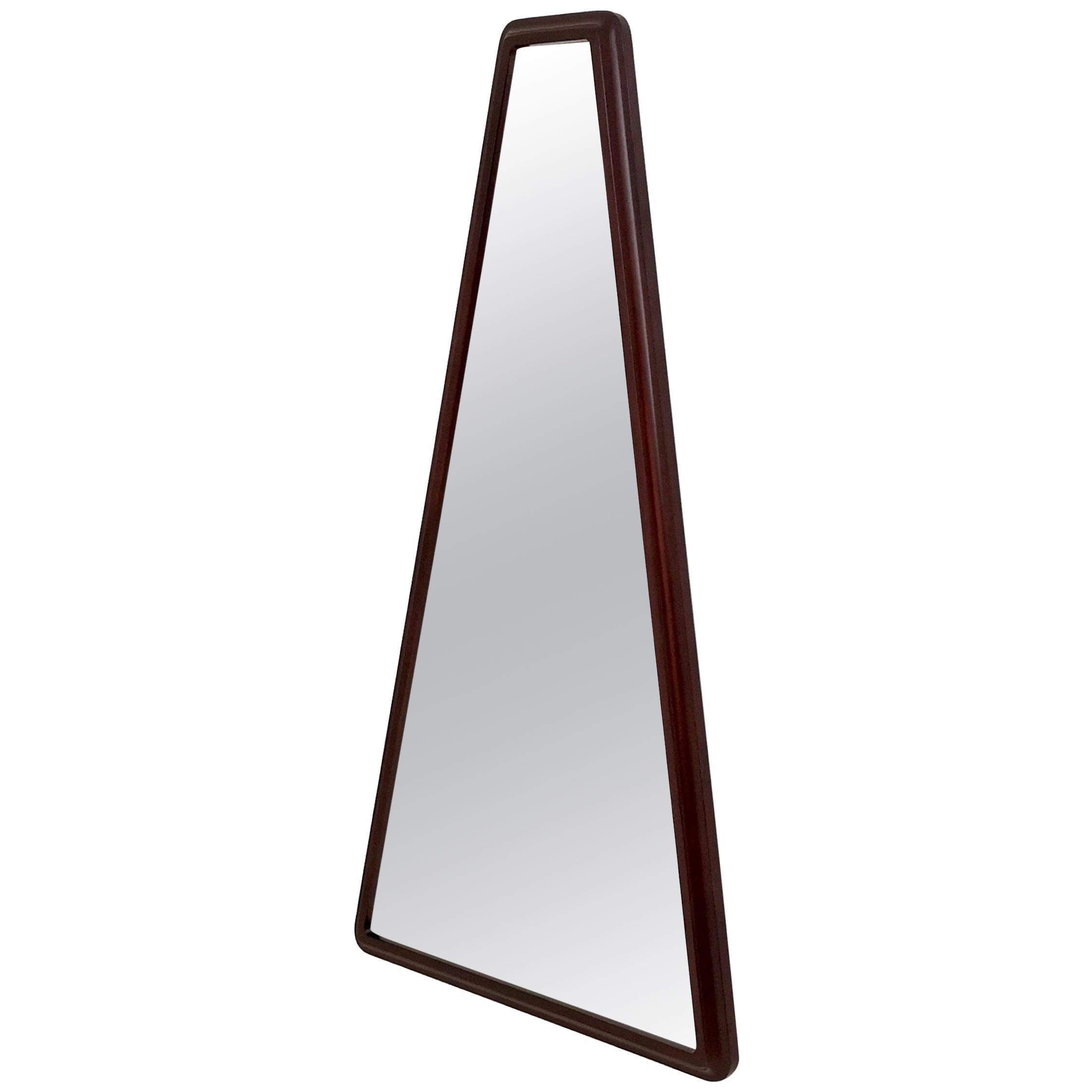 Italian Mid-Century Triangular Mirror with a Molded Solid Walnut Frame, Italy