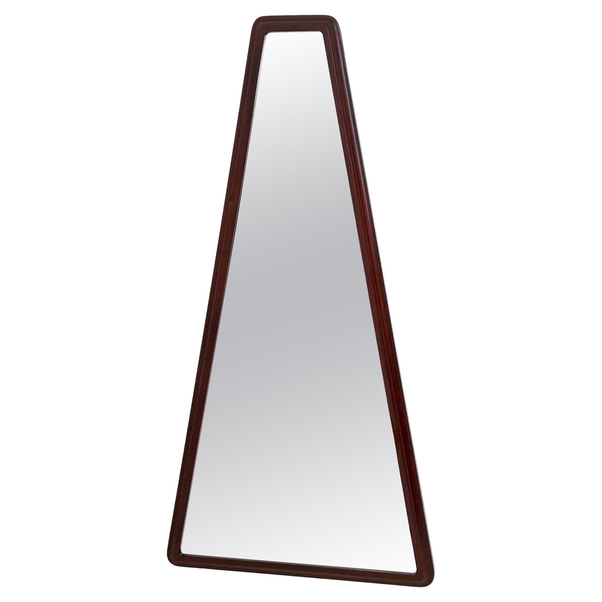 Mid-Century Triangular Mirror with a Molded Solid Walnut Frame, Italy