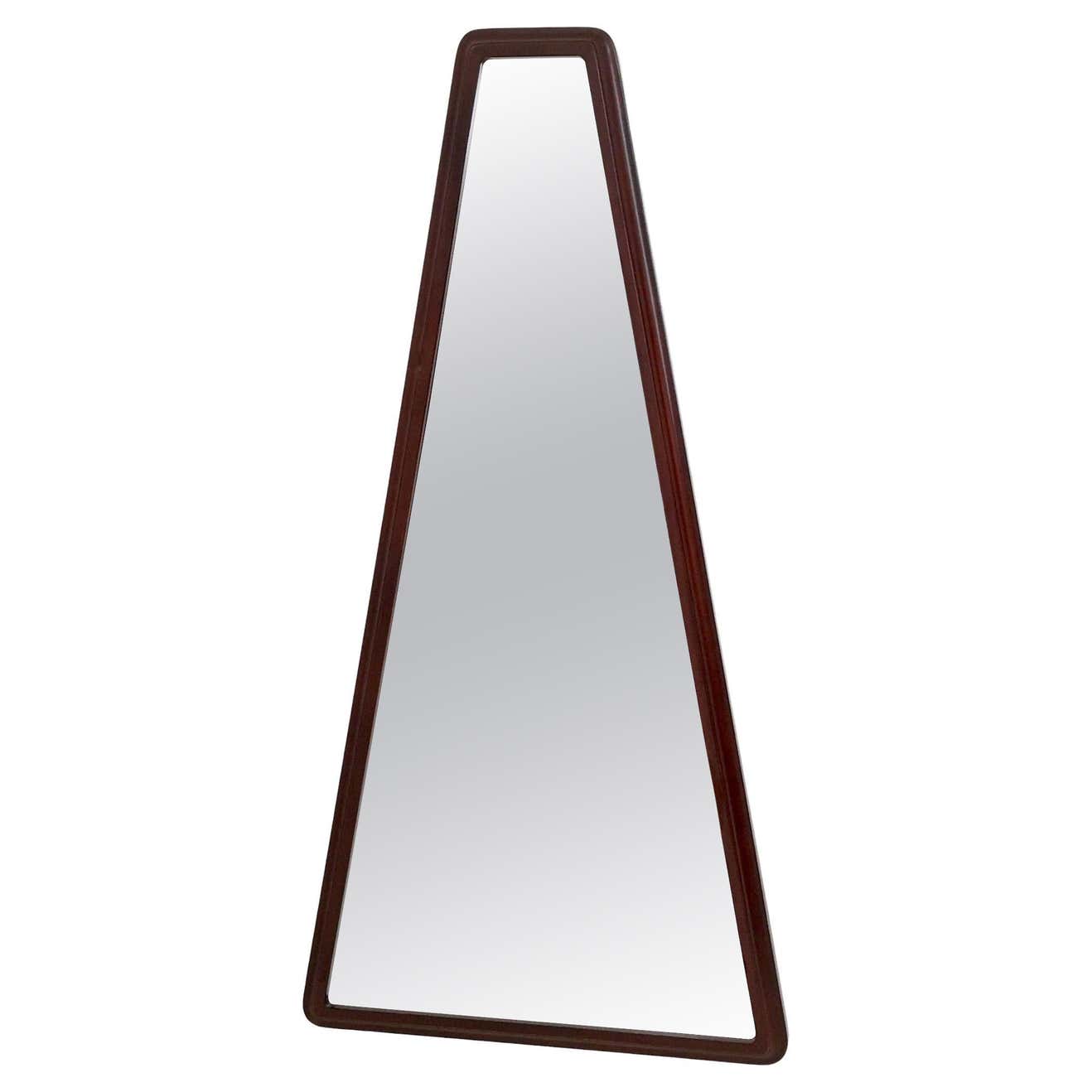 Mid-Century Triangular Mirror with a Molded Solid Walnut Frame, Italy ...