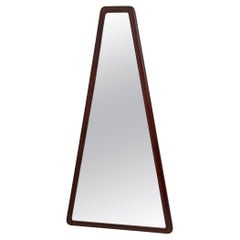 Mid-Century Triangular Mirror with a Molded Solid Walnut Frame, Italy
