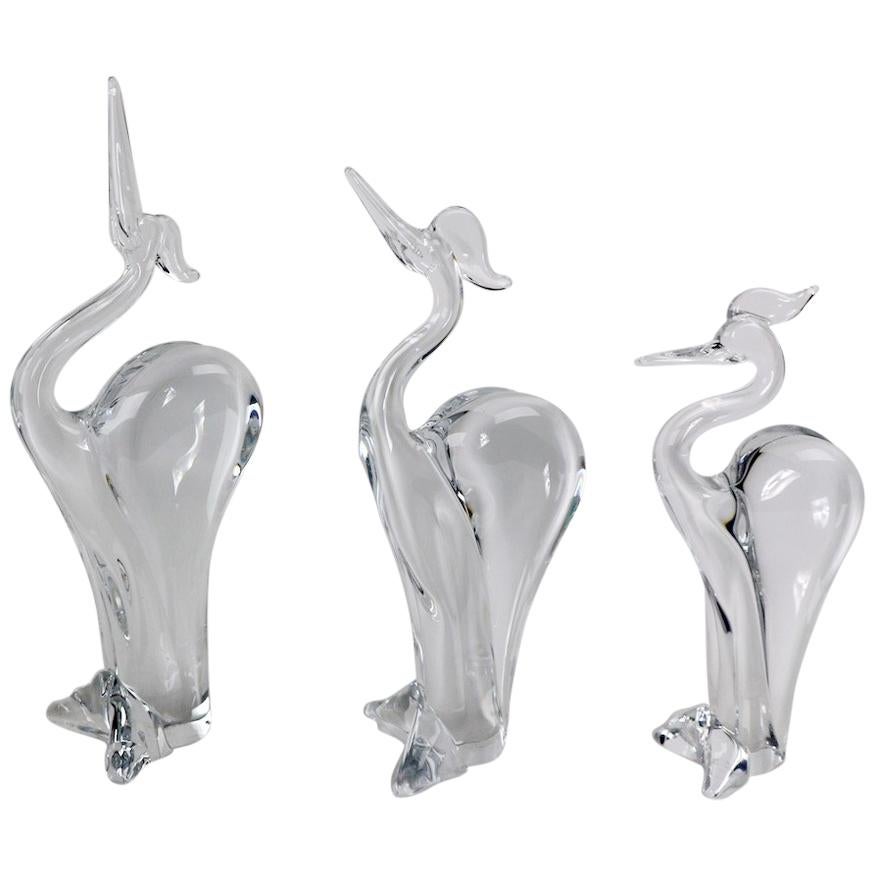 Groupe de 3 oiseaux en verre de cristal Marcolin fabriqués en Suède