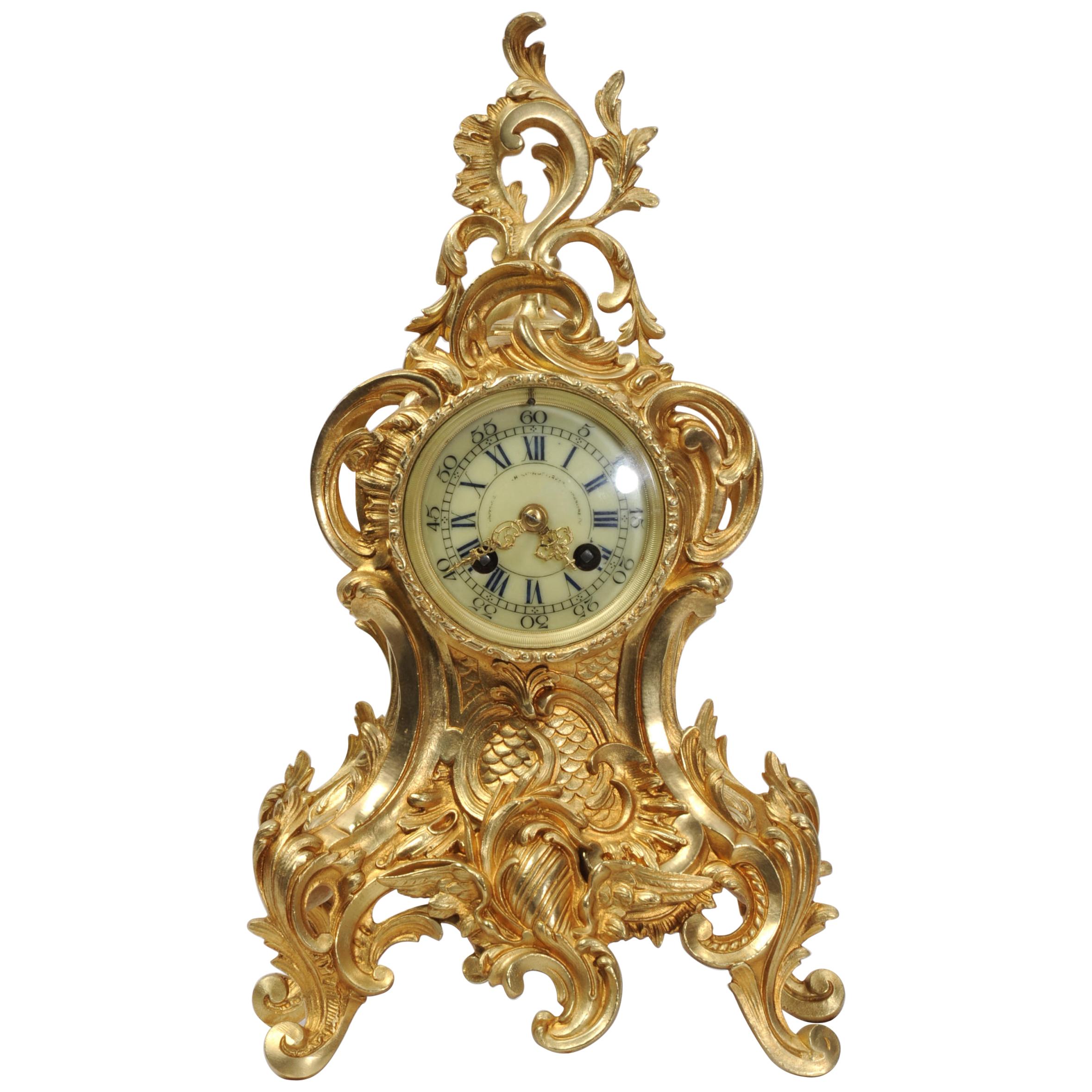 Antique French Gilt Bronze Rococo Clock, circa 1880