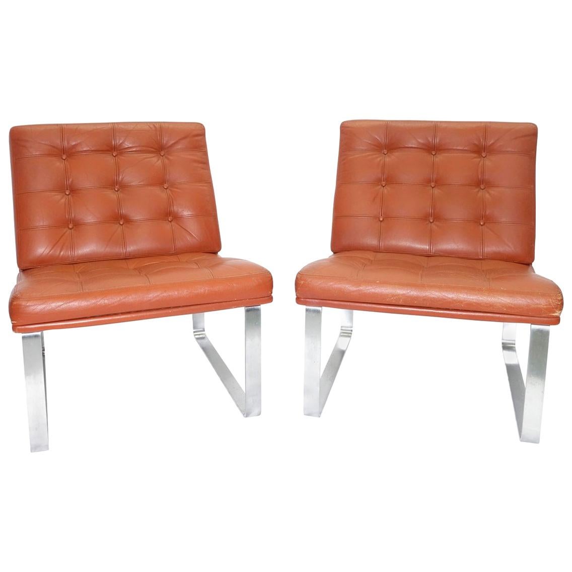 Moduline Leather Chairs with Steel Legs by Ole Gjerløv-Knudsen for France & Son