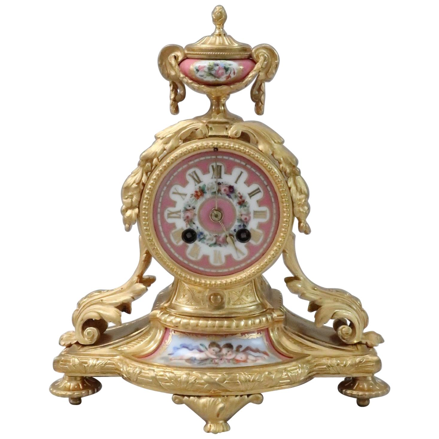 French 19th Century Bronze Gilt and Porcelain Mantel Clock
