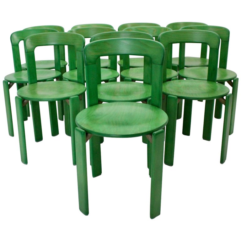 MidCentury Modern Green Set of Twelve Vintage Dining Room Chairs by
