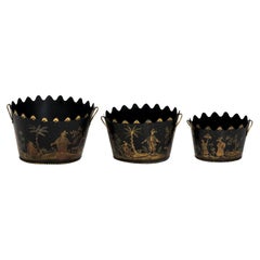 Set of Black Chinoiserie Cachepots