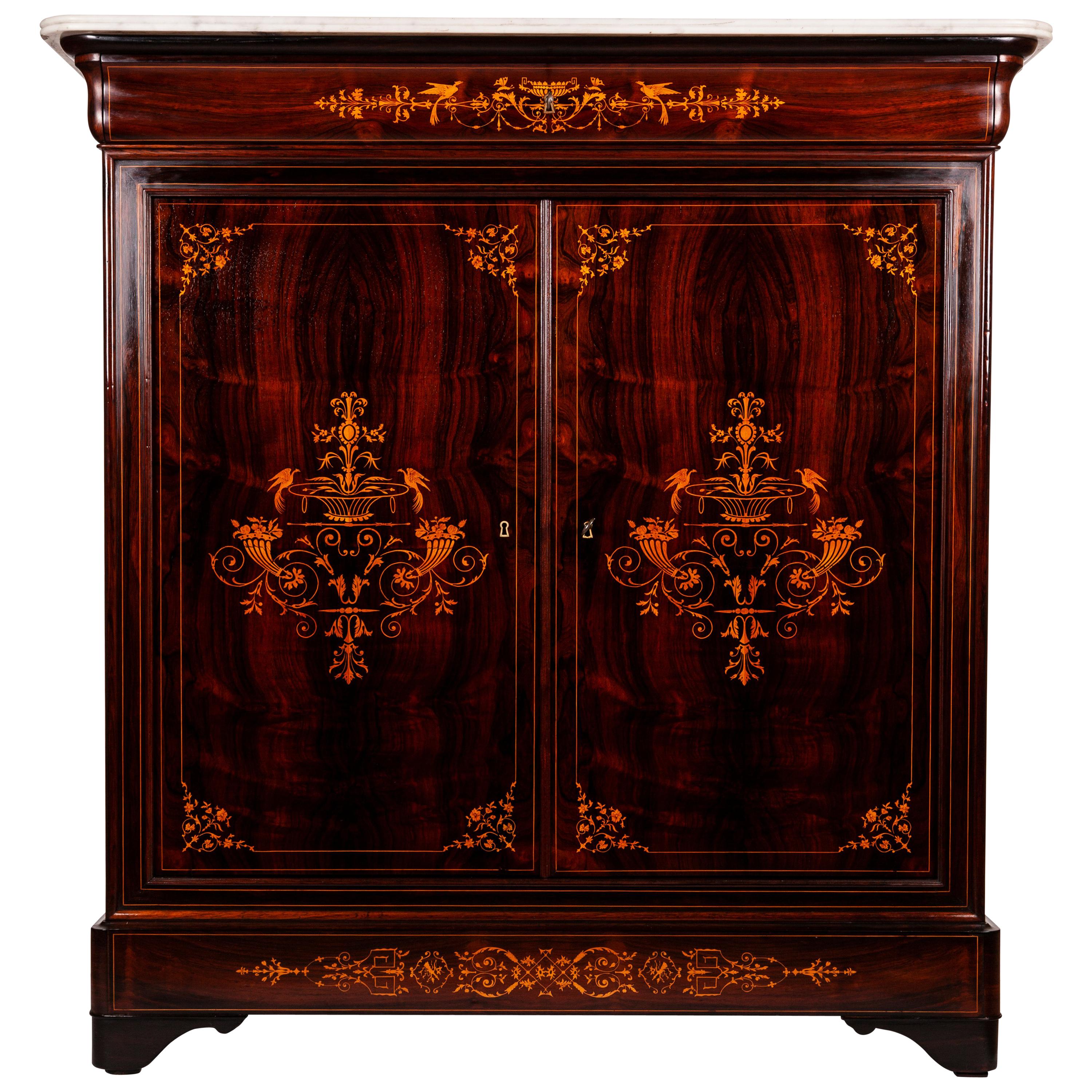 19th Century Carlo X Rosewood Inlaid Credenza For Sale