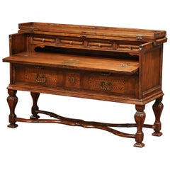 Early 20th Century Italian Carved Walnut Chest of Drawers, Writing Table Desk