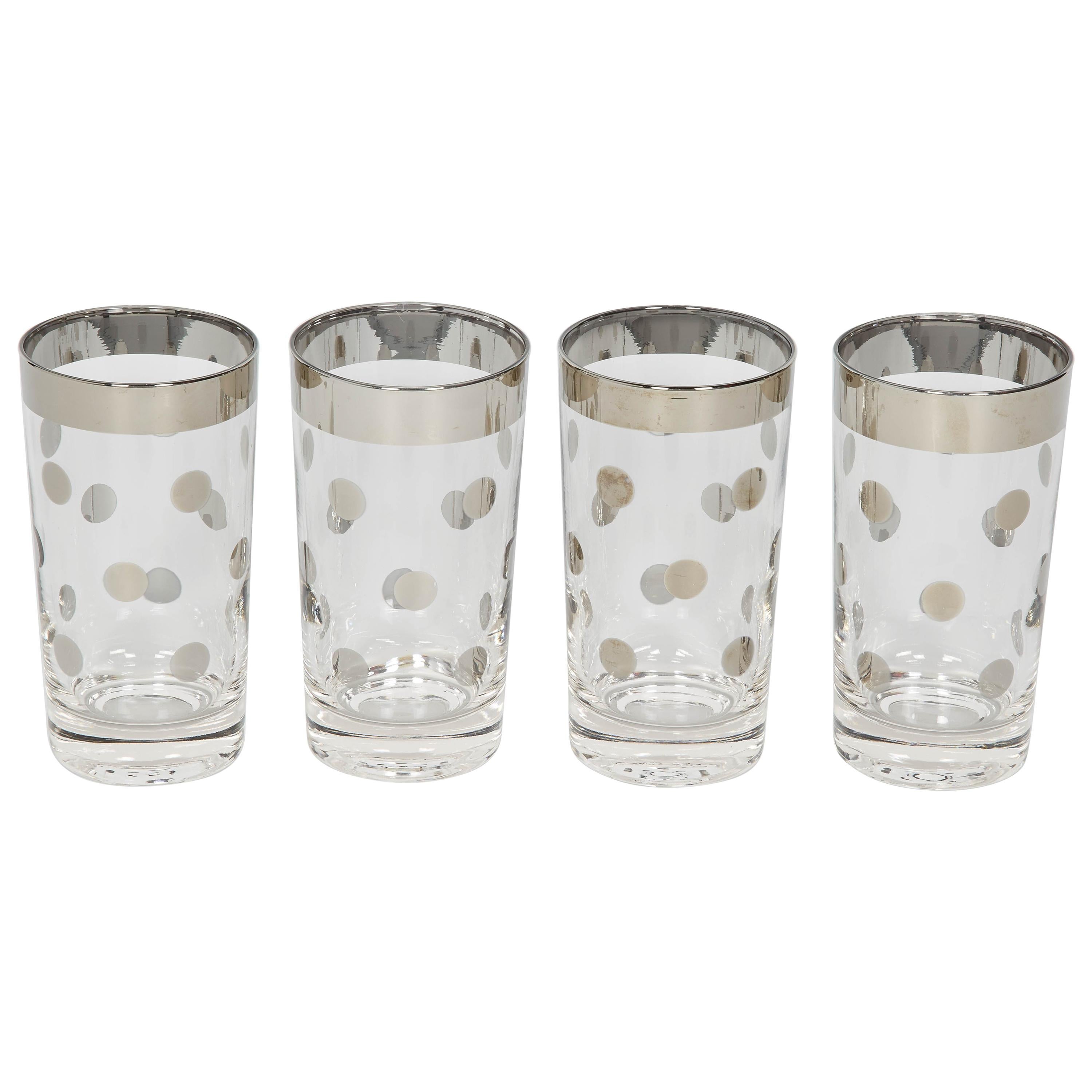 1960s Set of Four Dorothy Thorpe Barware Glasses with Polka Dot Design