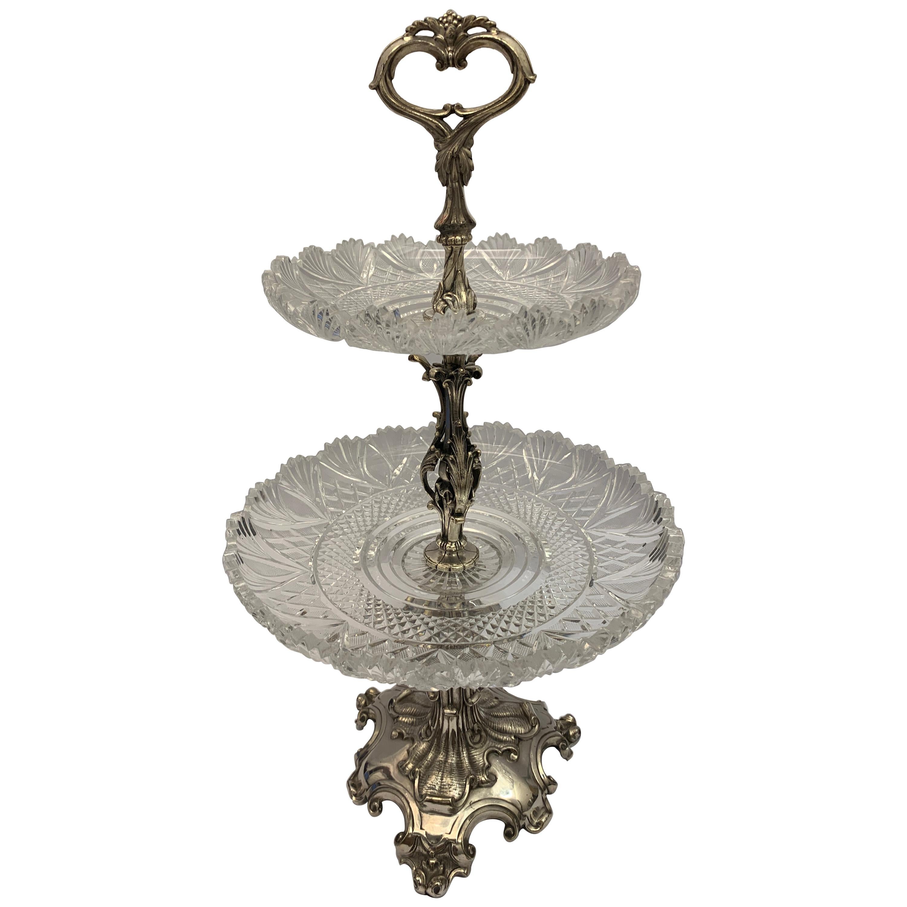 Large English Silver Plated Cake Stand, 19th Century For Sale at 1stDibs
