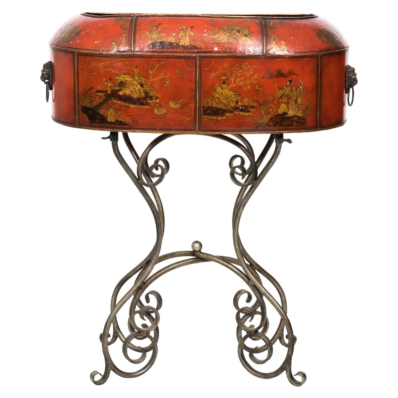 Red Painted Chinoiserie Planter