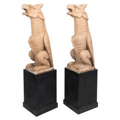 Pair of Glazed Terracotta Gargoyles, circa 1900