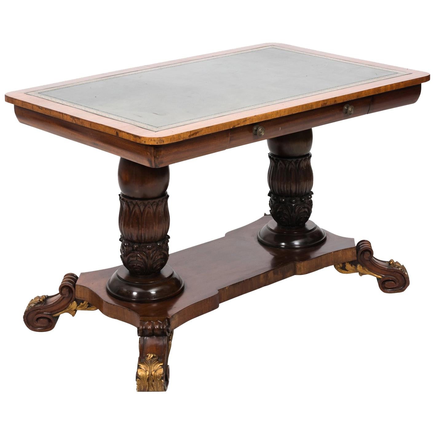 Leather Top Trestle Table, circa 1800 For Sale