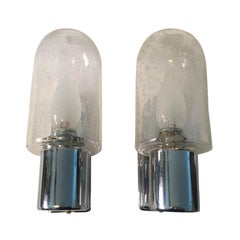 Lovely Pair of Air Bubble Glass and Chrome Vanity Sconces, 1970s