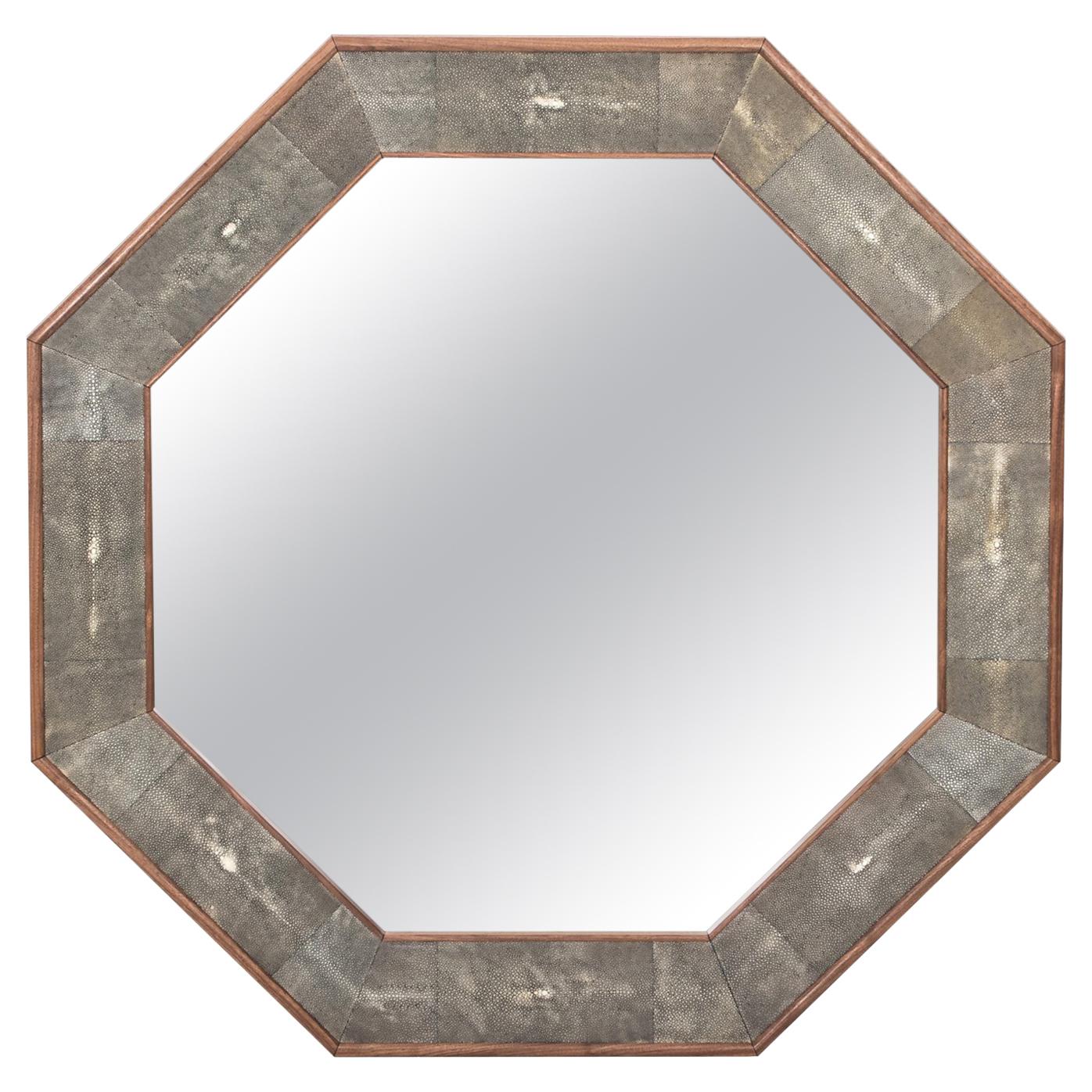 Octagonal Walnut and Shagreen Mirror