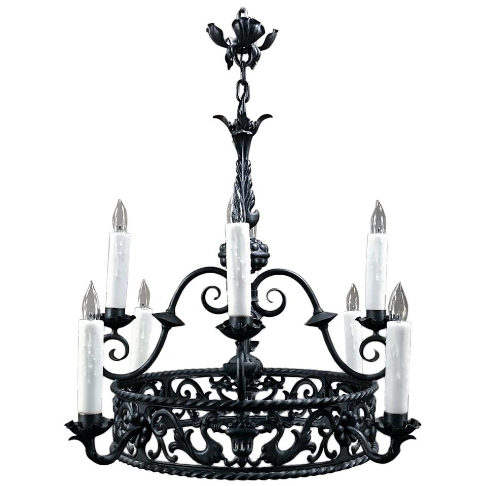 Antique Country French Wrought Iron Chandelier