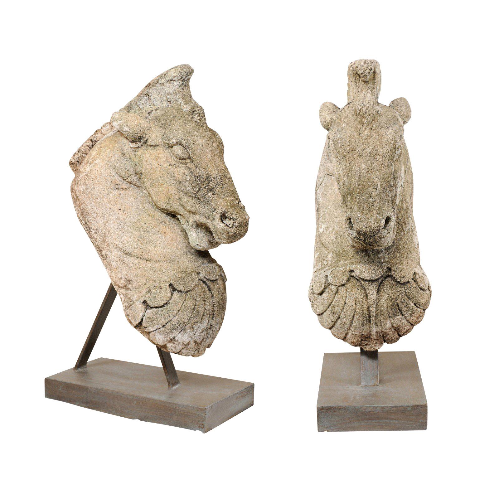Pair of 19th Century European Stone Horse Heads